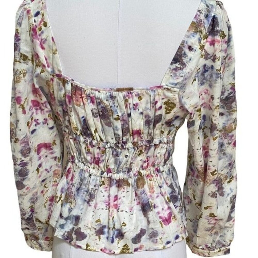 J. Crew x Flora Obscura Blouse Cinched-waist Top in Kaleidoscope Floral NWT - Picture 9 of 16